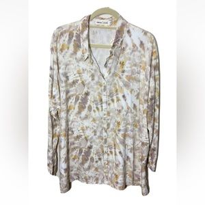 NEW Johnny Was calme oversized tan beige tie dye button down shirt m